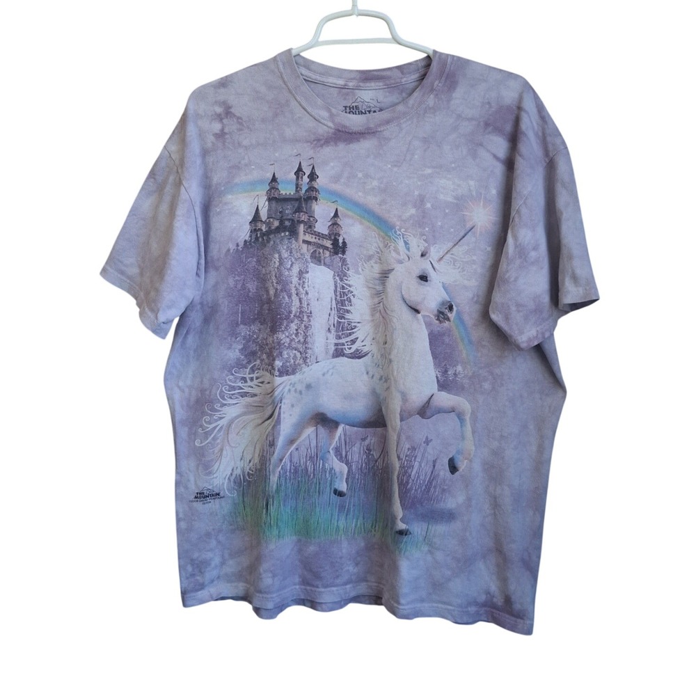The Mountain 2009 Unicorn W/ Castle Lilac Tie Dye SS Tee Large Whimsygoth EUC